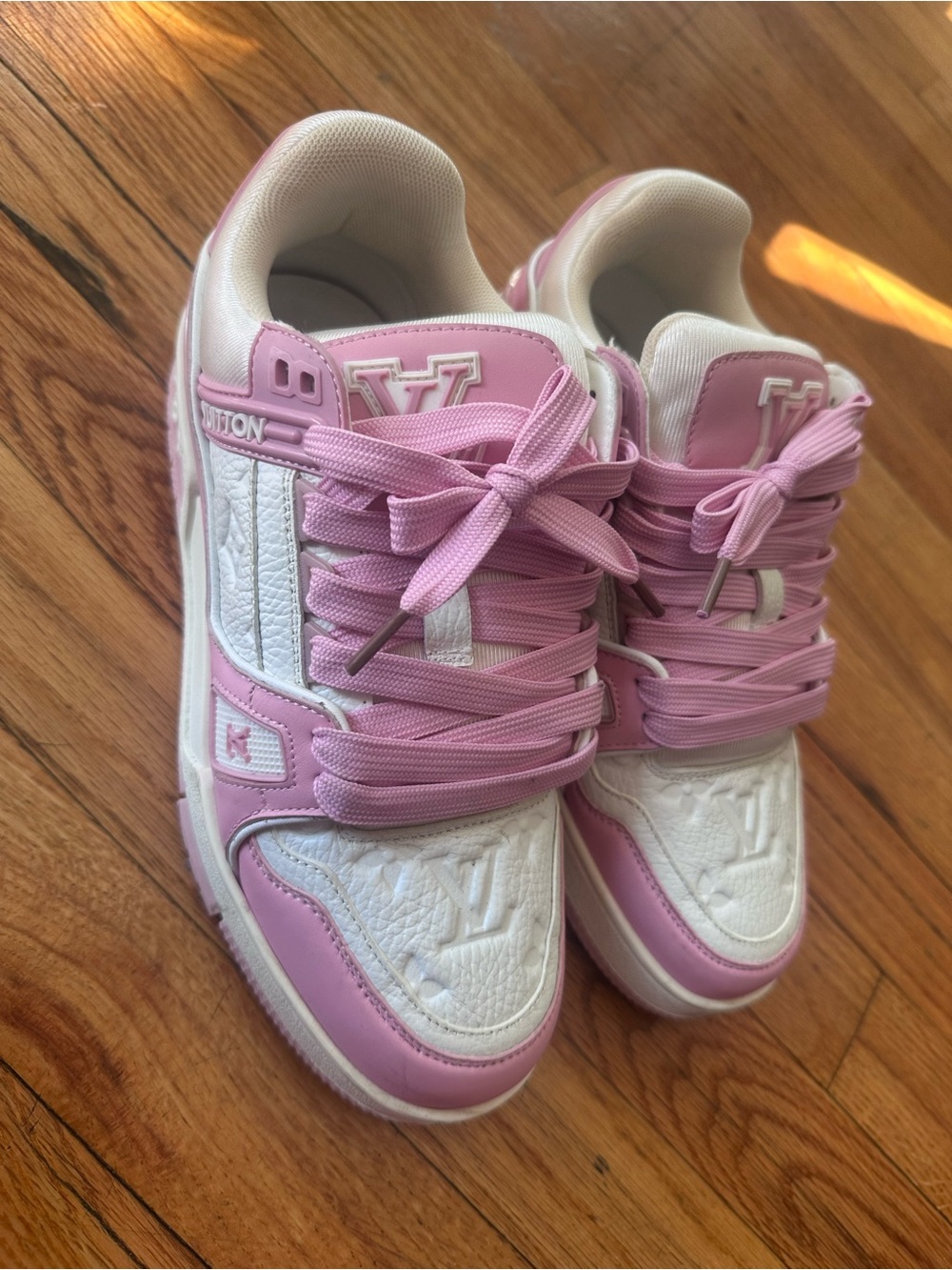 Louis Vuitton Pink & White Low-Top Monogram Sneakers